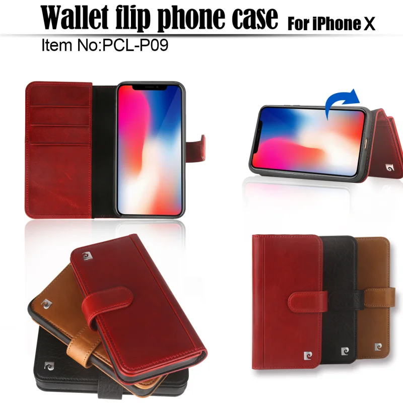 

Pierre Cardin Wallet Case For Apple iPhone X Luxury Genuine Leather 2 in 1 Flip Card Holder Case Bag Magnetic Cover For iPhone X