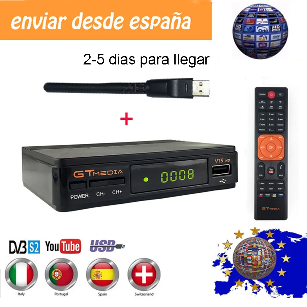 Горячая Распродажа, спутниковый ТВ приемник, Gtmedia V7S, HD приемник, поддержка Европы 5 Cline для Испании, DVB-S2, спутниковый декодер, Freesat V7 HD