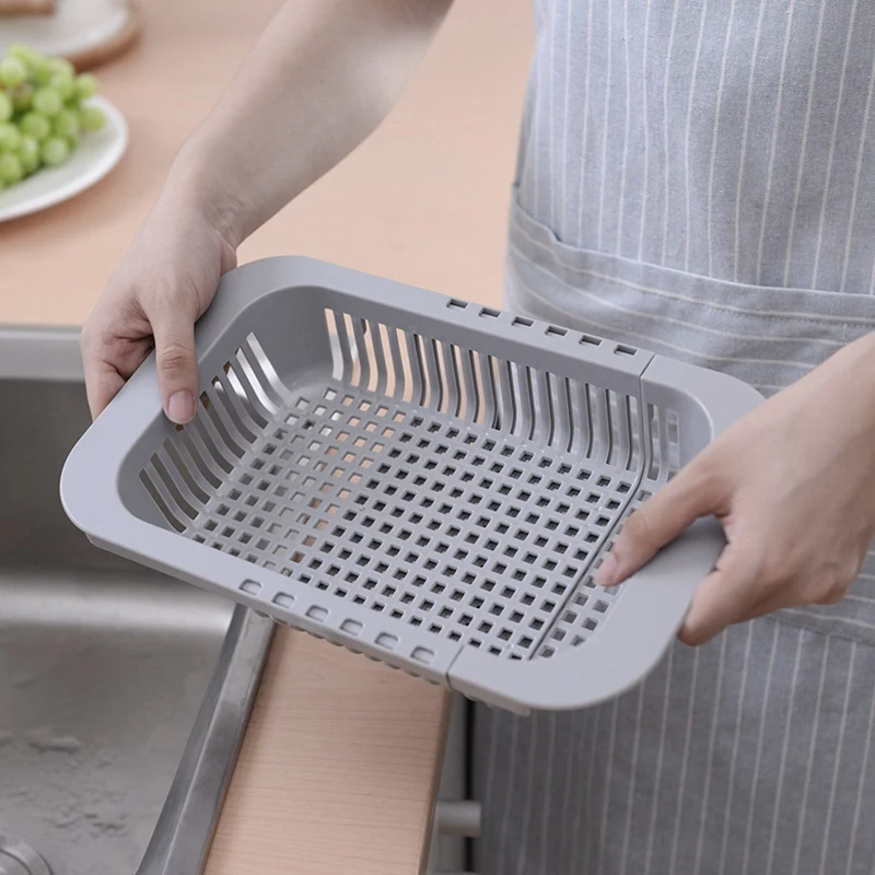 Многофункциональная утолщенная кухонная Выдвижная решетка для слива раковины растительного фруктового Слива корзина пластиковая прямоугольная раковина