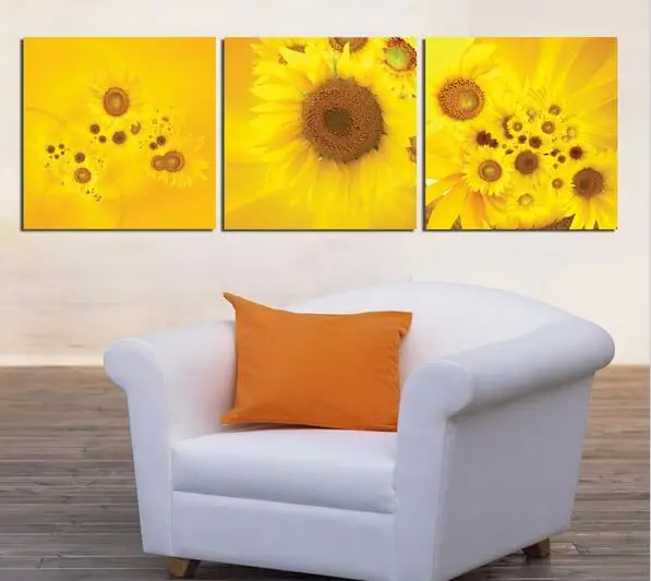 New 3 Piece Modern Wall Oil Painting Abstract Large yellow sunflower