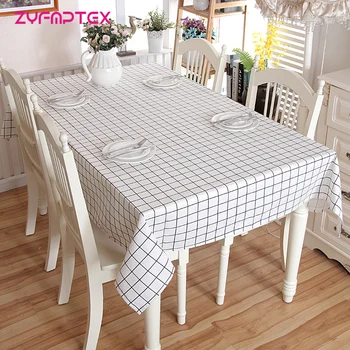 

ZYFMPTEX Modern Plaid White Gray Geometric Rectangular Tableclothes Coffee Table Tablecloth Cotton Linen Table Cloth Home Decor