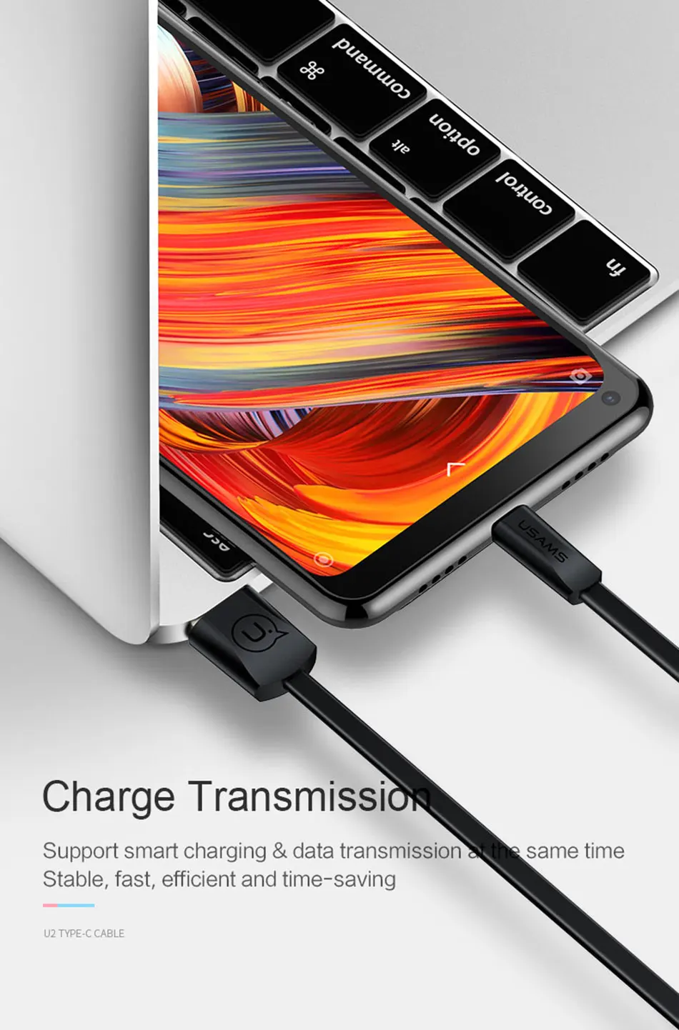 Кабель USAMS type-C для samsung Galaxy Note 9 S9 S8 2.4A, кабель для быстрой зарядки type-c, USB-C кабель для передачи данных для huawei Xiaomi