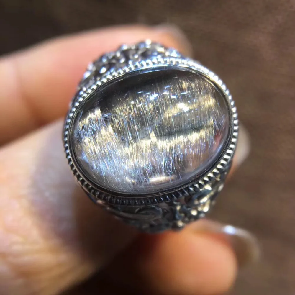 Natural Brookite Platinum Silver Rutilated Quartz Ring  (2)