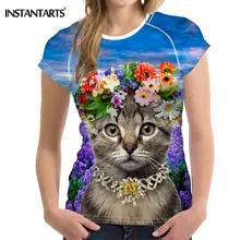 INSTANTARTS принт кошки Женская сухая быстросохнущая футболка для бега компрессионные женские спортивные футболки Короткие футболки фитнес Йога Топы Рубашки