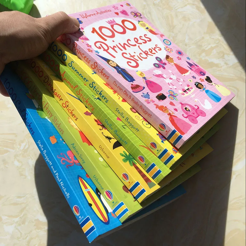 

1000pcs Children Brand New cartoon dinosaur/summer/cool/horse sticker books/Kids baby reusable 21*19.5cm high quality stickers