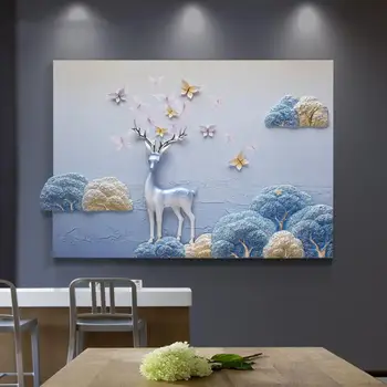 

Modern Resin Painting Wall Hanging Crafts Decoration Home Livingroom Decorative Painting Embossed Elk Wall Mural Ornaments Decor