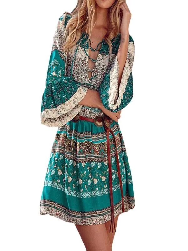 

2019 Women casual Dress sexy Floral Print Three Quarter Sleeve Boho Dress Ladies Party Dresses vestidos mujer sukienki #YL