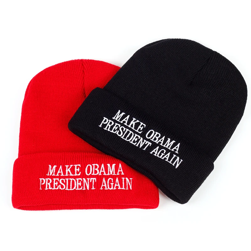 

Make Obama President Again embroidery Winter Hat Men Skullies Beanies Unisex Hat Knitted Cap Hats For Women Hat Simple Soft Warm