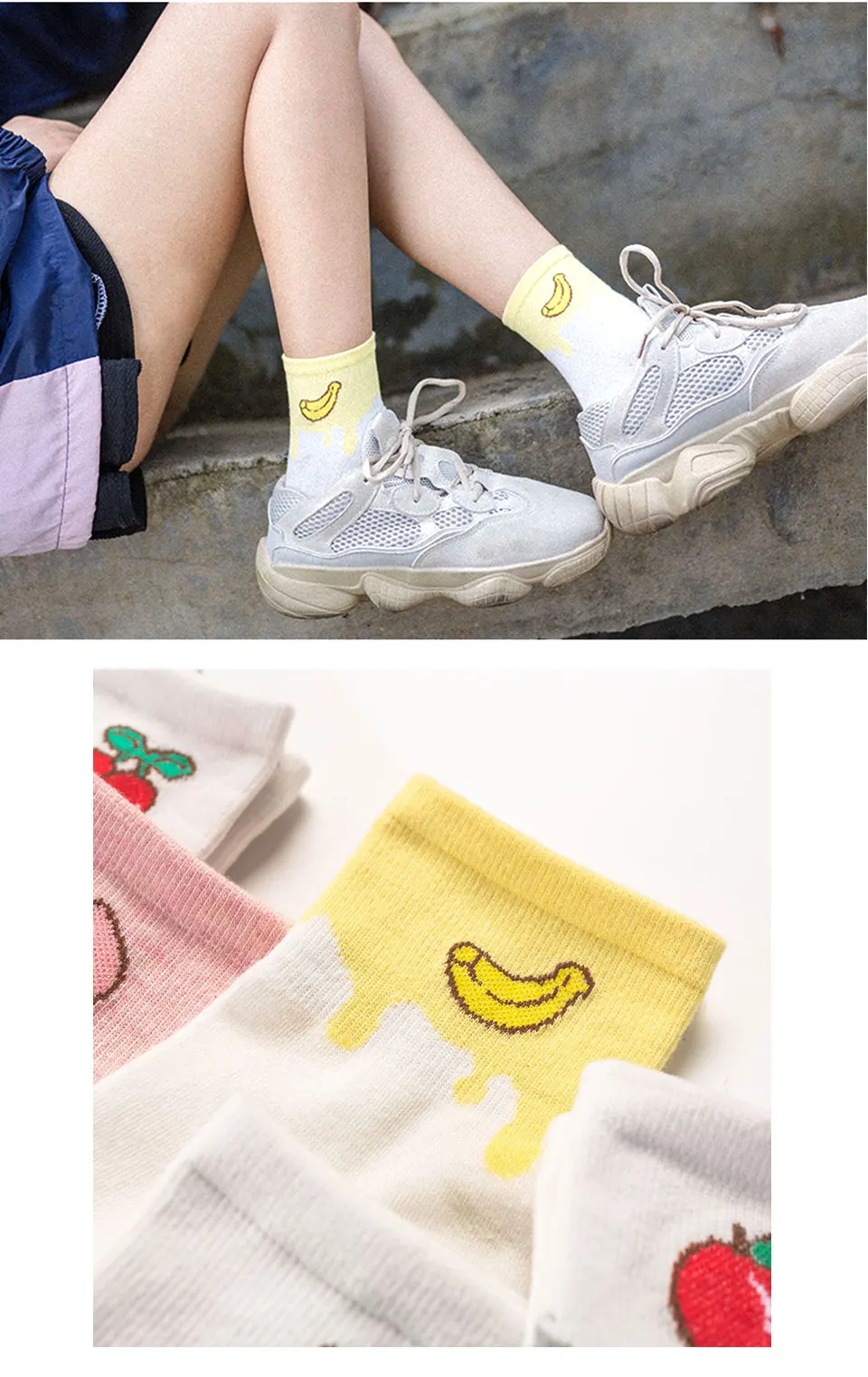 New Product Fresh Cartoon Color Matching Fruit Peach Strawberry Cherry Lady Tube Fashion Cotton Sock Sweet Casual Female Socks (8)