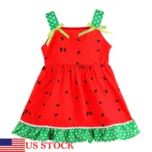 Новинка г.; летнее обтягивающее платье с рисунком арбуза для маленьких девочек; Летние Повседневные детские платья для девочек