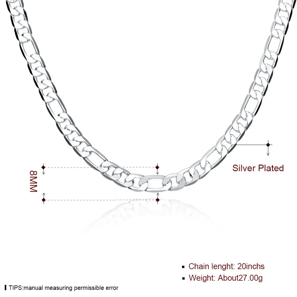 8 мм 18 дюймов 925 Серебряная цепочка 925 Серебряное ожерелье Мужская цепочка 8 м плоская цепь для мужчин ювелирные изделия из стерлингового серебра мужское ожерелье DK