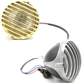 

4'' Inch Motorcycle Gold Headlamp DC 12V Motorbike Retro Headlights Scooter Moto Grill Head Light Motor Refit Head Lamp Lights