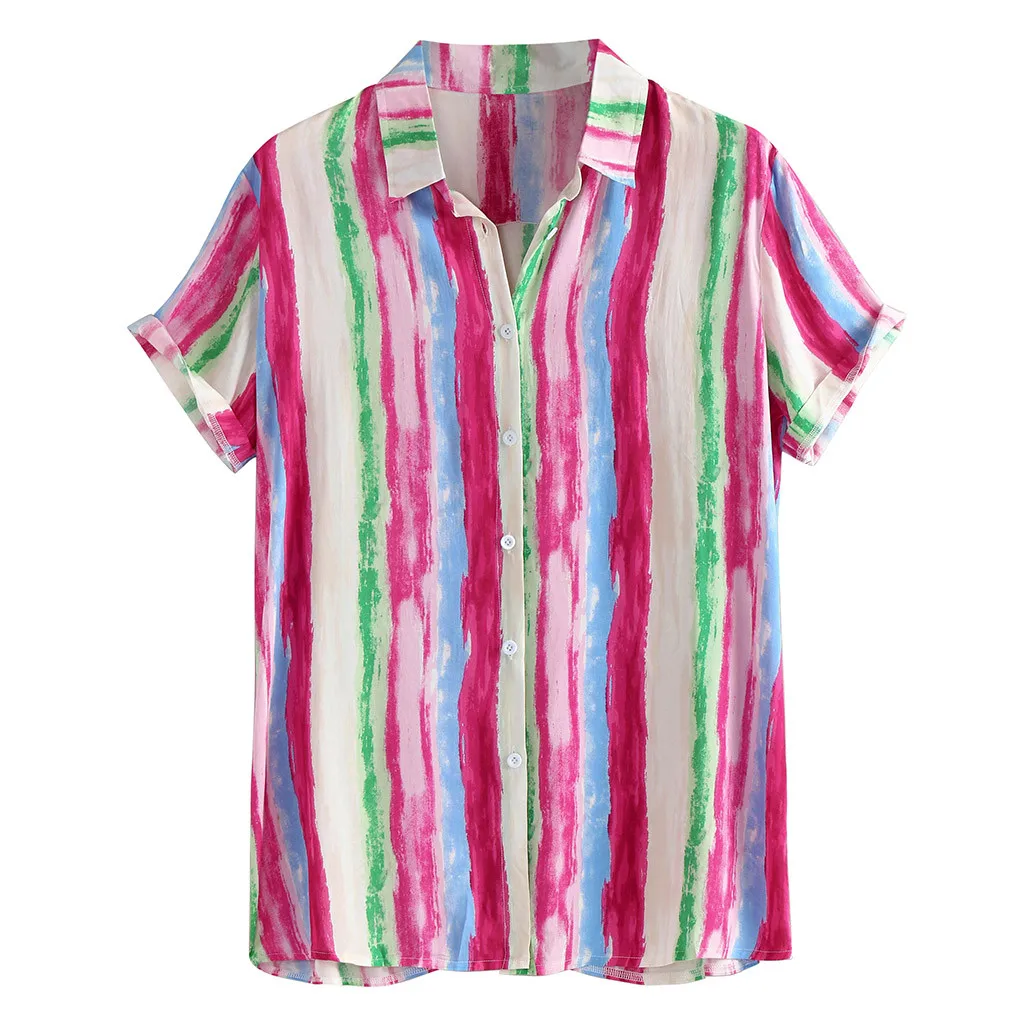 Лето плюс размер мужской этнический чехол с принтами воротник красочная полоса короткий рукав свободная рубашка camisa masculina Гавайская уличная