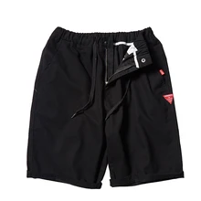 Уличные однотонные шорты с буквенным принтом для мужчин, повседневные длинные черные шорты для бега, бермуды, мужские летние шорты больших размеров, деловые шорты с низкой талией, 60D0007