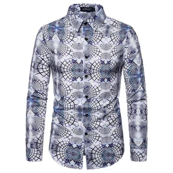 

AOWOFS Mens Shirts Geometric Pattern Shirts Men Long Sleeve Spring Autumn Men Brand Clothes Slim Fit Camisas Masculina