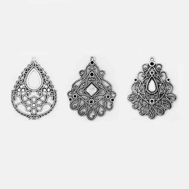 5pcs Hollow Open Filigree Lacework Water Drop Charms Pendant For