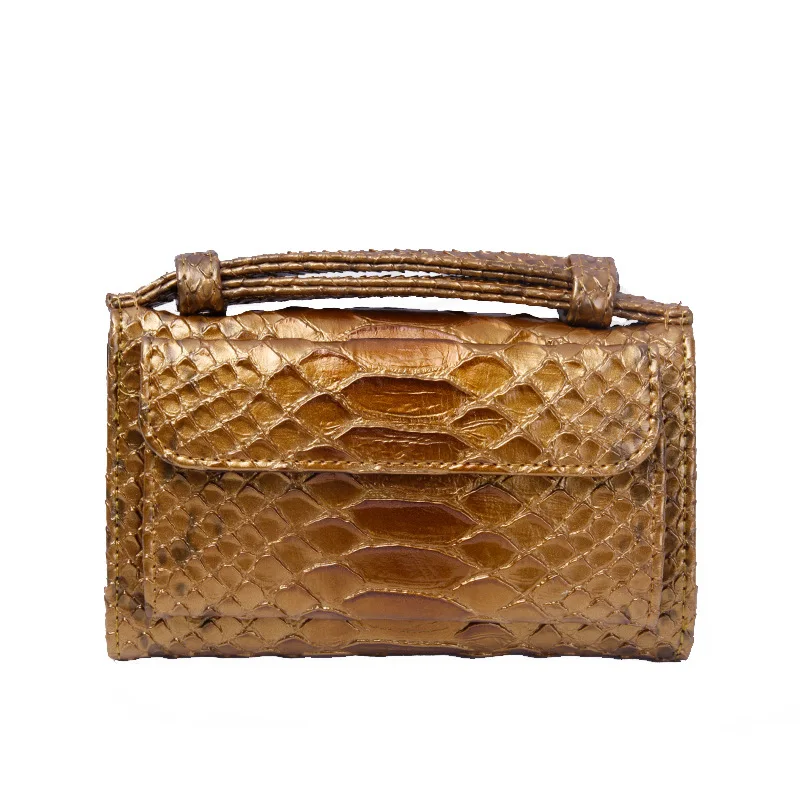Золотая роскошная женская сумочка со змеиным узором, ремешок на цепочке внутри, Женский кошелек из натуральной кожи, клатч на цепочке, сумка на плечо - Цвет: Золотой