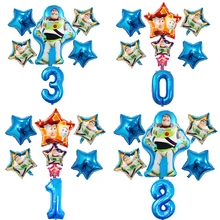 6 шт. История игрушек Вуди Базз Лайтер фольгированный шарик, мультфильмы 32 дюймов номер для новорожденных мальчиков голубой воздушный Бало День Рождения Декор детские игрушки