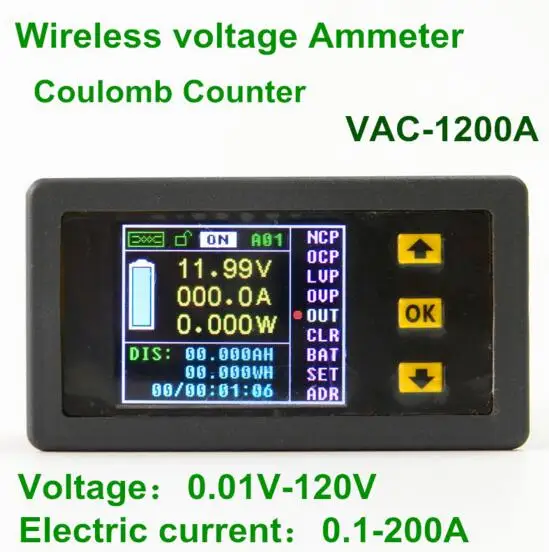 VAC1200A 120V 200A Wireless LCD Display Digital Voltmeter Ammeter Power
