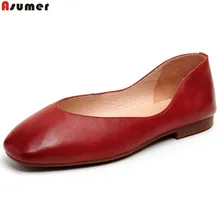 ASUMER/ г.; сезон весна-осень; повседневные женские тонкие туфли с квадратным носком; удобные женские туфли из натуральной кожи на плоской подошве