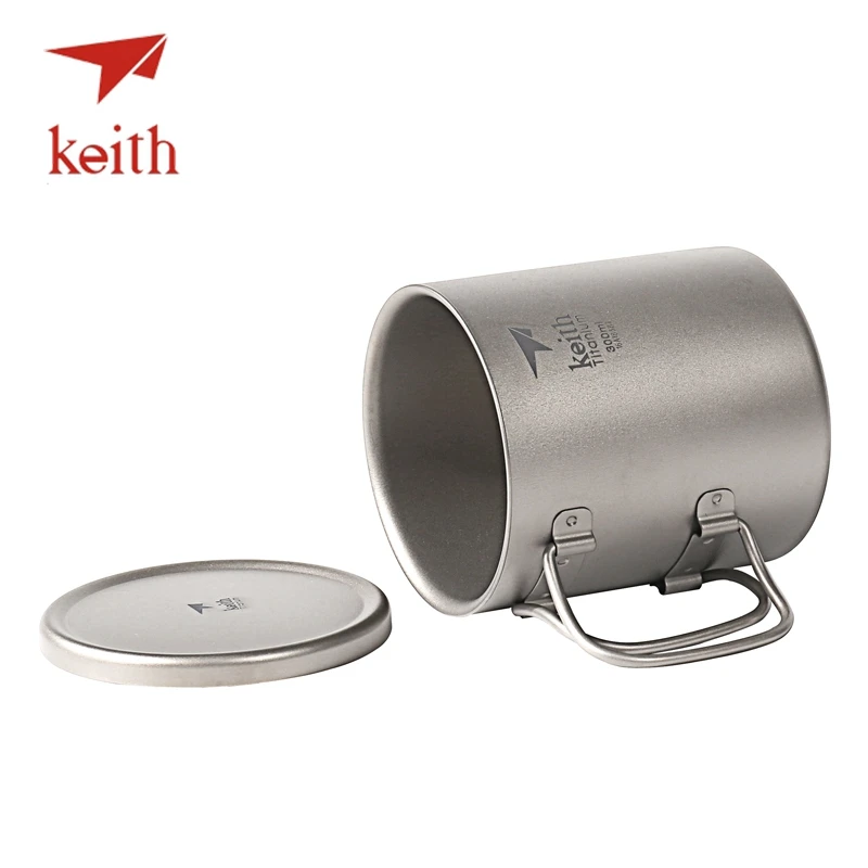 Keith doble pared de titanio taza aislada con titanio agua tapa tazas mango plegable Camping al aire libre utensilios vajilla