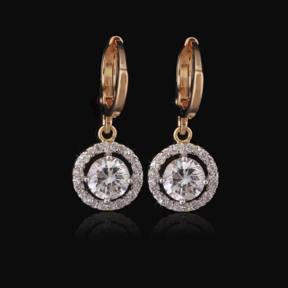 

MxGxFam 2017 NEW Drop Earrings Round Charm for Women 18 Gold color with AAA+ Clear Zircon