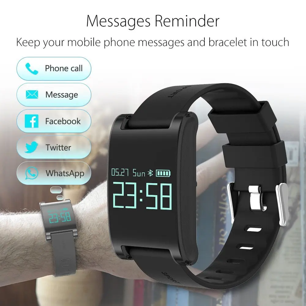 Tezer Dm68 heart rate blood  pressure monitor smart watch message reminder