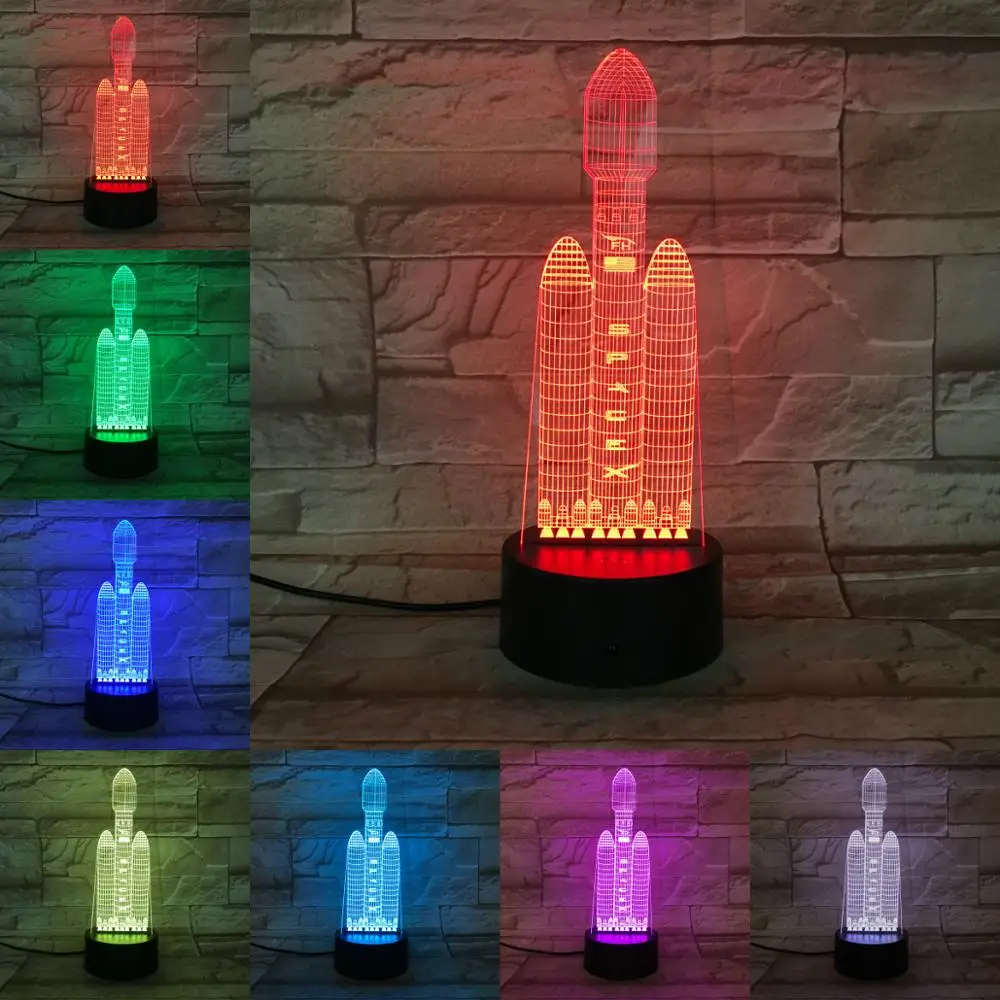 

Space Launch Vehicle Falcon Rocket 3D Lamp Night Light LED Bulb Multicolor Flash Fade Holiday Props Christmas Gifts For Children