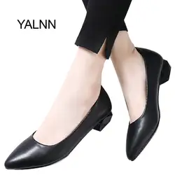 YALNN весна Slip-on туфли-лодочки для женщи обувь 3 см Низкий квадратный каблук острый носок для Короткое платье обувь Для женщин