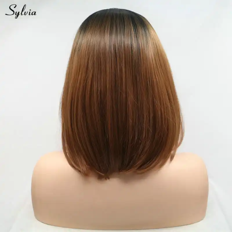 Sylvia Short Bob Straight Hair Shoulder Length Dark Roots Ombre Natural Brown Blonde Synthetic Lace Front Wigs For Women Cosplay Synthetic None Lace Wigs Aliexpress