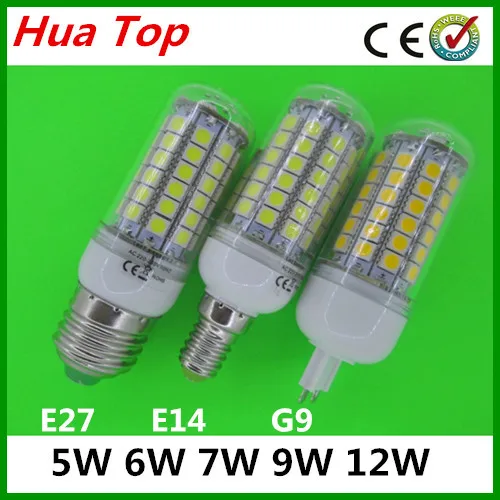 

NEW 5pcs E27 E14 G9 220V-240V 69 5050 SMD LED Lamp 5W 6W 7W 9W 12W LED Corn Bulb white / Warm White 360 Degree Light Bulb Lamp