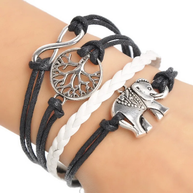 

Jewelry Bracelet Set Braided PU Leather Elephant Tree of Life Charms Bracelets For Women Hand Rope Infinite Silver Jewelry