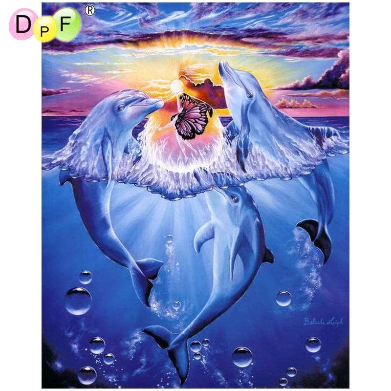 

DPF Diamond Embroidery Needlework dolphin girl fly 5D Round full Diamond painting Cross Stitch diamond Mosaic home decor crafts