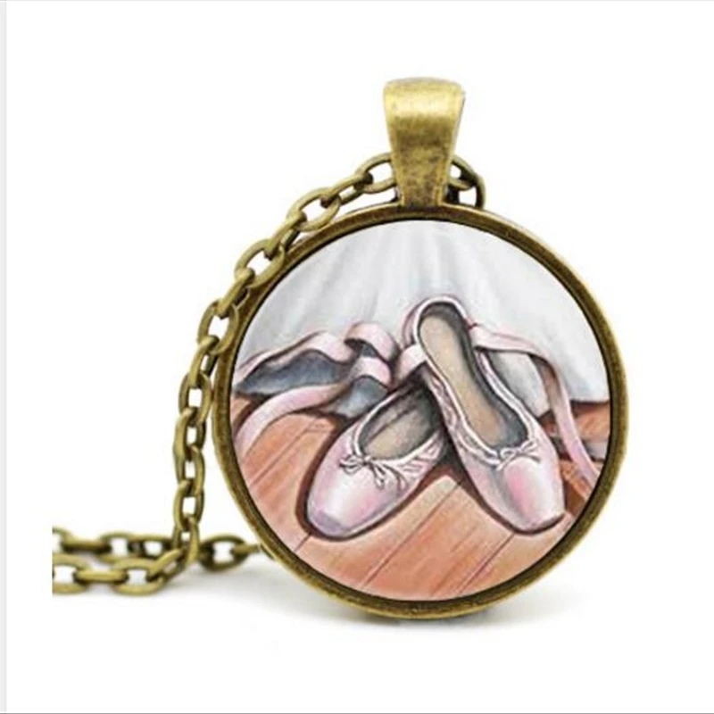 

wholesale Ballet Necklace Dance Jewelry Ballerina Slippers Dancer pendant glass art photo necklace for girl A-117 HZ1