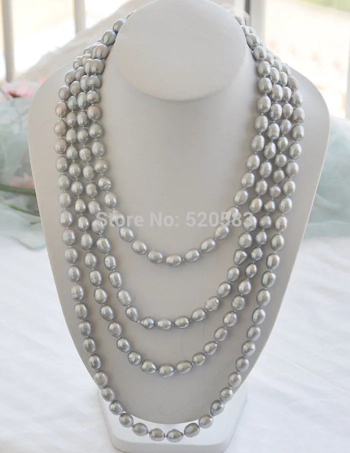 

LONG 100" 12mm NATURE gray rice freshwater pearl necklace