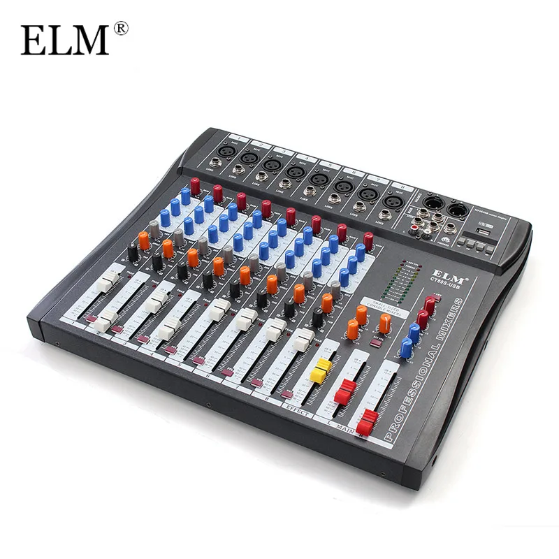 

ELM Professional 8 Channel Microphone Digital Sound Mixing Amplifier Console Karaoke Audio Mixer 48V Phantom Power With USB