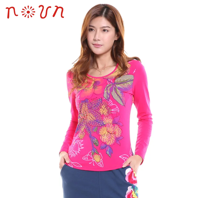 

Kashitu spain design digital long sleeve t shirts Round collar joint Girl T-shirt XL 2XL