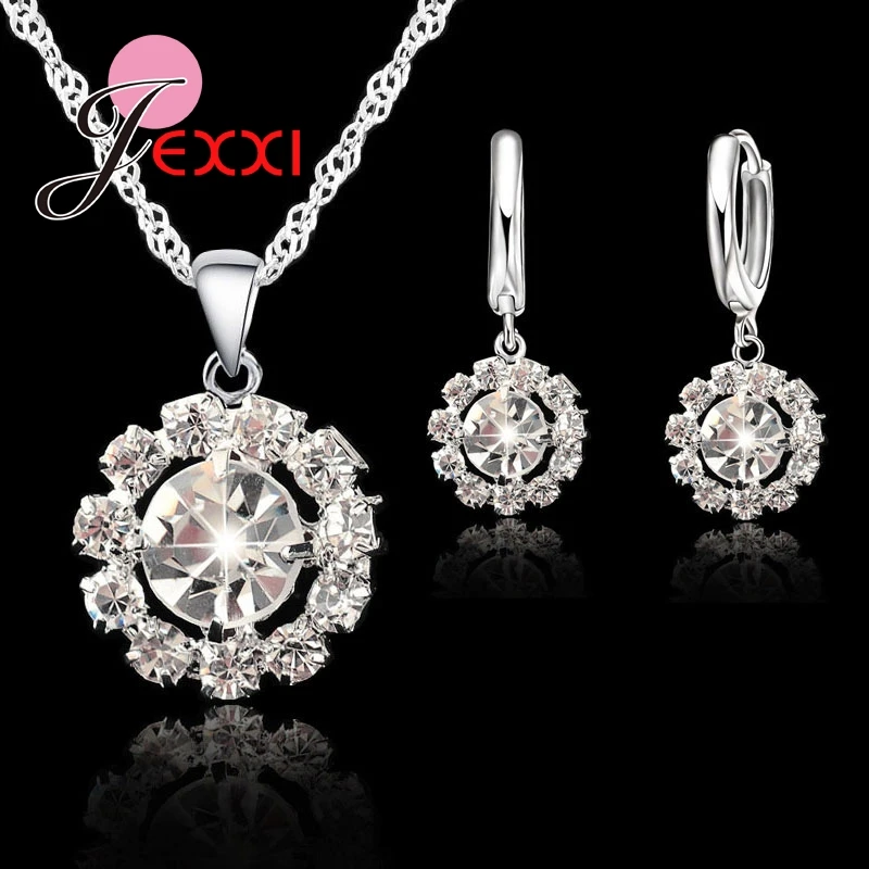

PATICO 925 Sterling Silver Hollow Sun Flowe Necklace Round Water Drop Earrings Jewelry Set Wedding Romantic Accessories