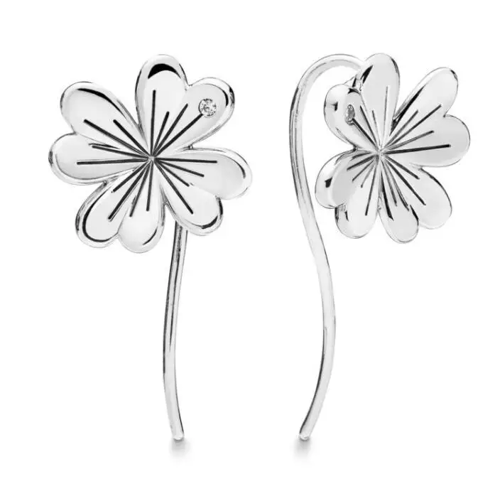 

Original 925 Sterling Silver Earring Lucky Four-leaf Clovers Pan Earrings For Women Wedding Gift Fine Europe Jewelry