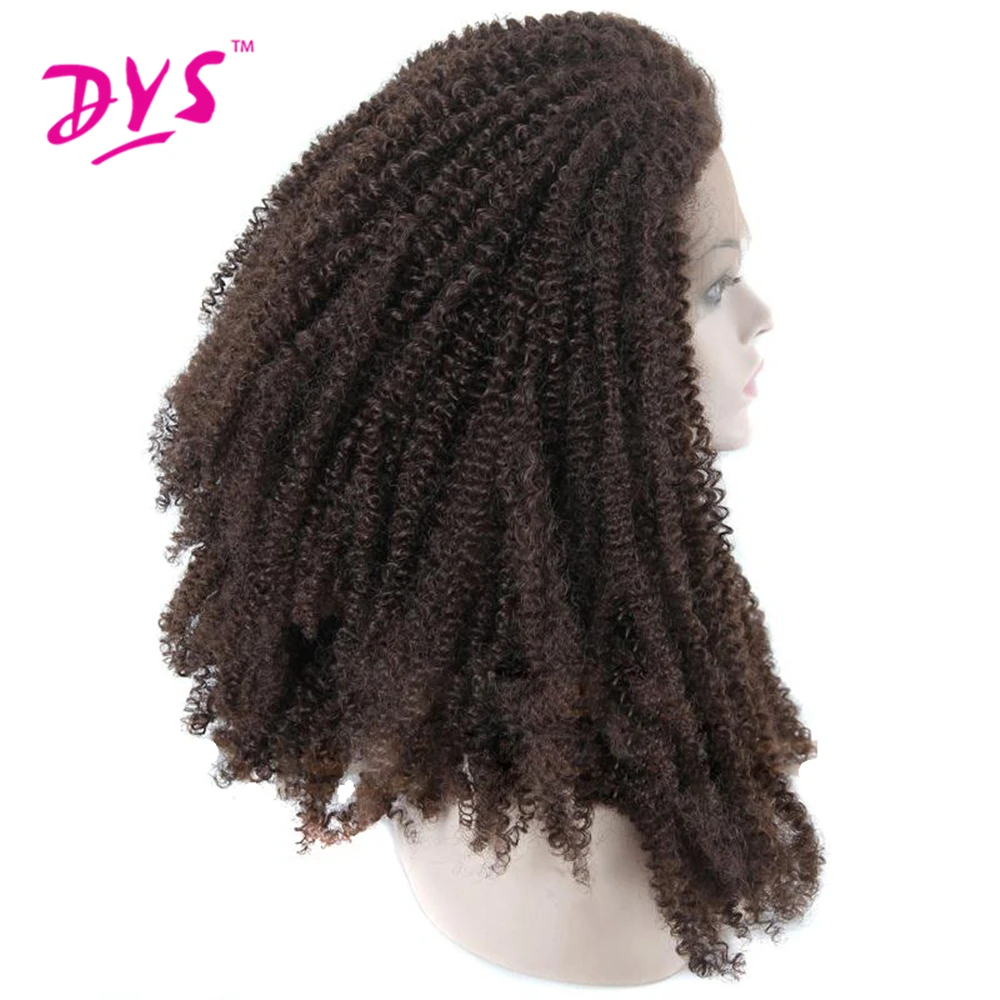 Deyngs Natural BrownBlack Afro Kinky Curly Synthetic Lace Front Wigs 180% Density Heat Resistant Synthetic Women's Wigs (5)
