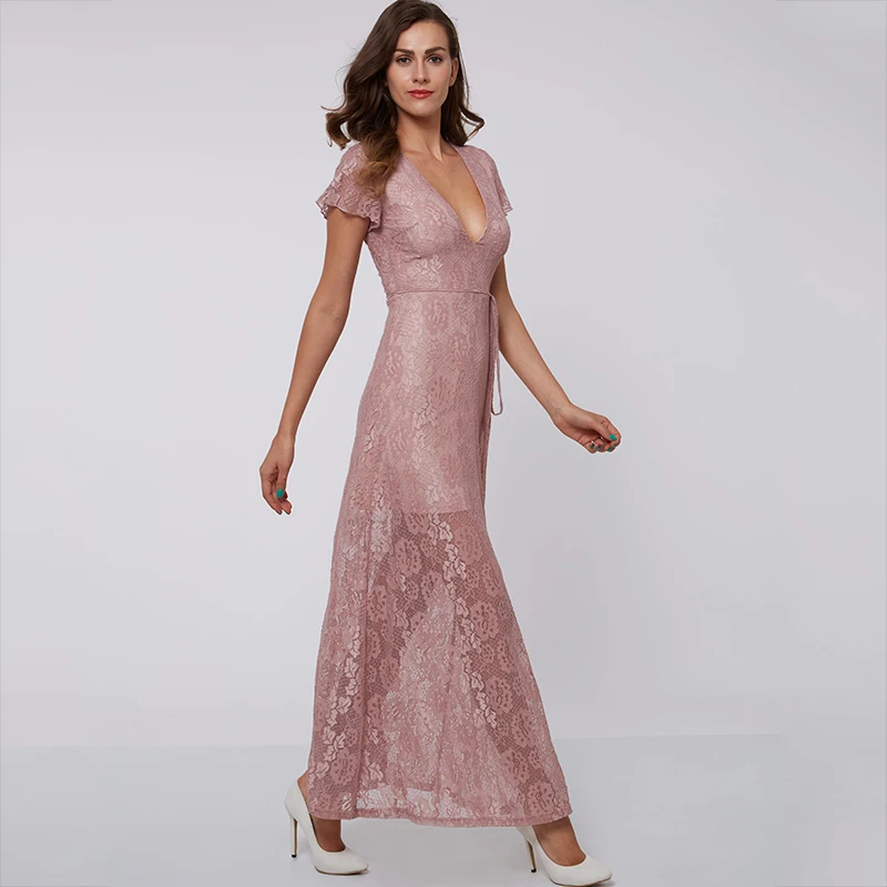 Женское вечернее платье с V образным вырезом коротким рукавом|evening dress pink|evening