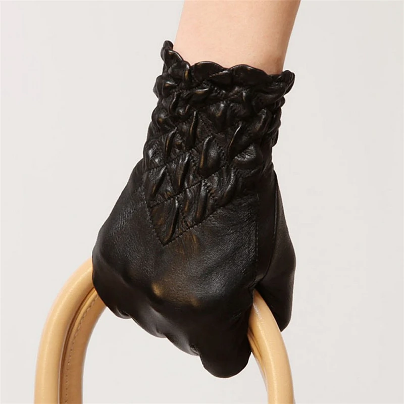 Новые женские перчатки из натуральной кожи зимние теплые эластичные модные перчатки из овчины для вождения ограничено по времени L054NC