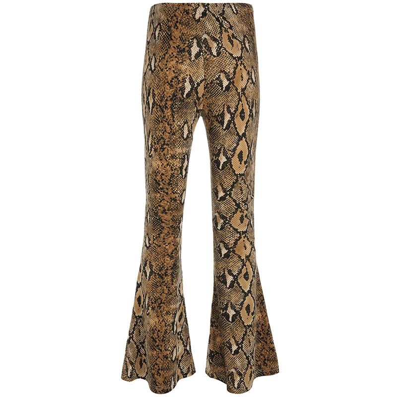 Waatfaak женские расклешенные брюки с высокой талией со змеиным принтом трикотажные обтягивающие повседневные длинные брюки Femme стрейчевое дамское платье с рукавами в колокол нижние брюки