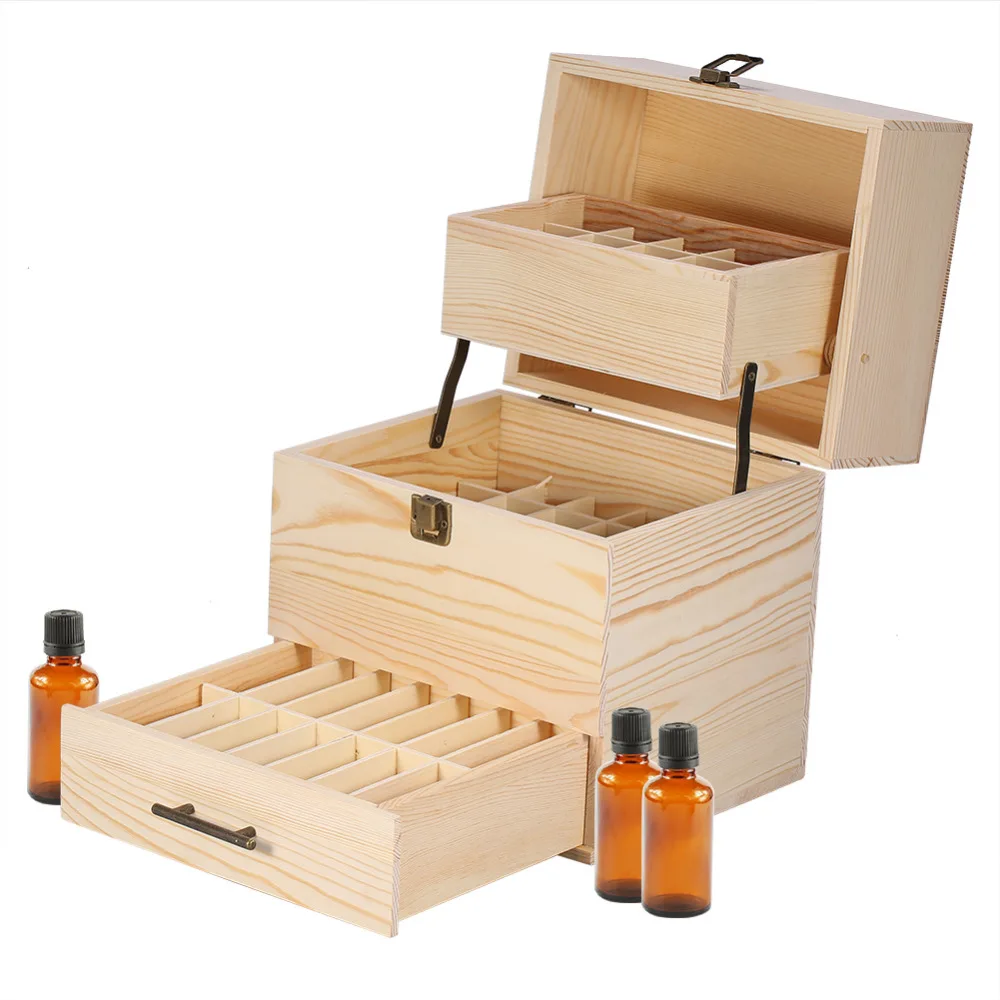 

Wooden Essential Oil Box 59 Slots 3 Layers Aromatherapy Detachable Bottle Holder Boxes Storage Organizer