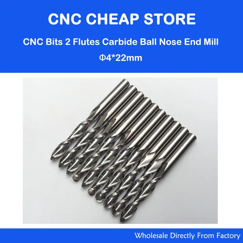 

10pcs/lot 4mm Shank 2 Flute Ball Nose End Mill CNC Engraving Router Bits Tungsten Carbide Spiral Cutter Carving CEL 22mm