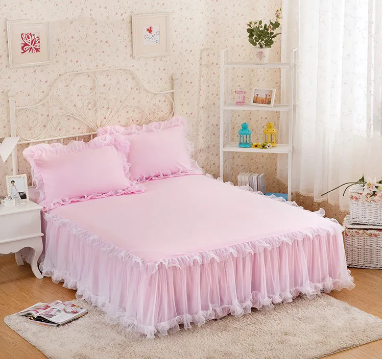 3 шт., роскошный комплект постельного белья с рюшами, романтическая кружевная юбка для кровати, простыня с наволочкой, покрывала для девочек