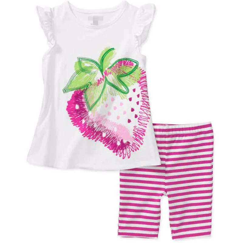 Новые хлопковые пижамы с рисунком клубники для малышей, летние модельные костюмы для девочек, футболка с короткими рукавами+ шорты, пижамы с героями мультфильмов