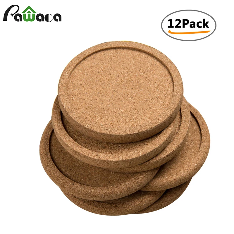 12pcs Plain Round Cork Coasters Set Coffee Cup Mat Drink Tea Pad Placemats Wine Table Mats Decor