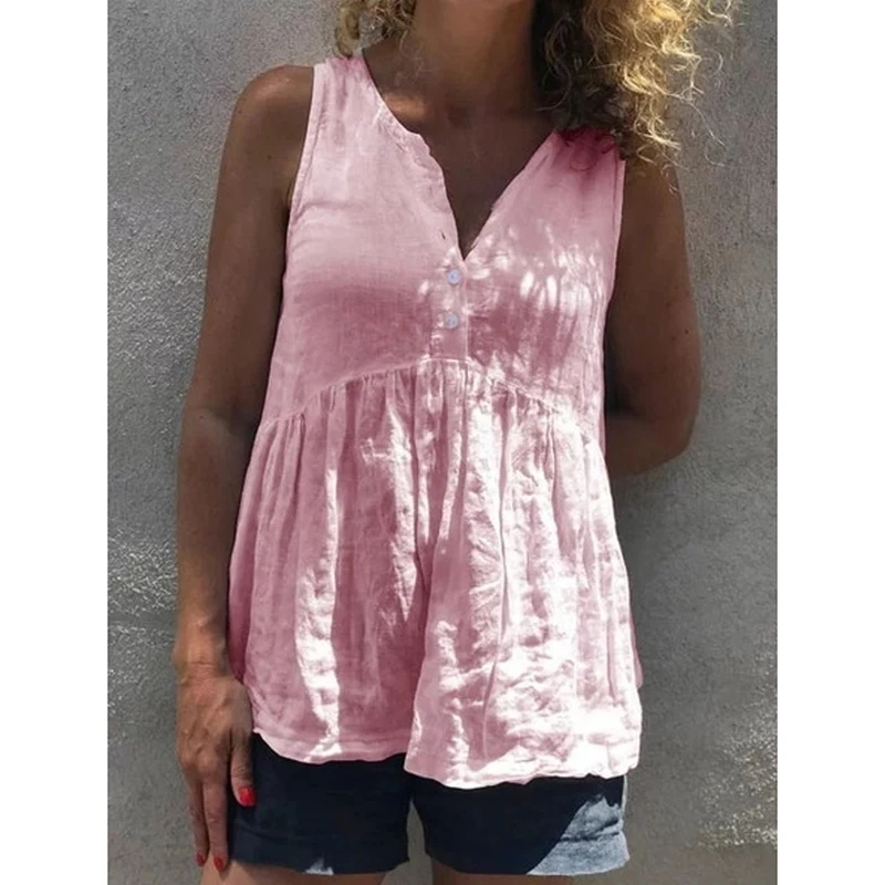 

Plus Size S-5XL Summer Women Clothes Sexy V Neck Casual Sleeveless Elegant Blouse Ladies Blusa Loose Solid Buttons Shirt SJ2934M