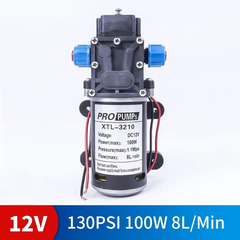 

DC 12V 100W 130PSI 8L / Min water high pressure diaphragm self-priming pump agricultural electric water pump car wash spray